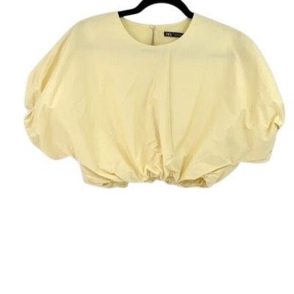 Zara Short Bodice Round Neck Elastic Short Puff Sleeve Crop Top Yellow Size XS - Picture 7 of 7